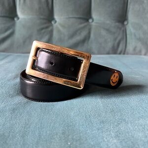 Moschino Black Patent Leather Belt with Signature Smiley Face